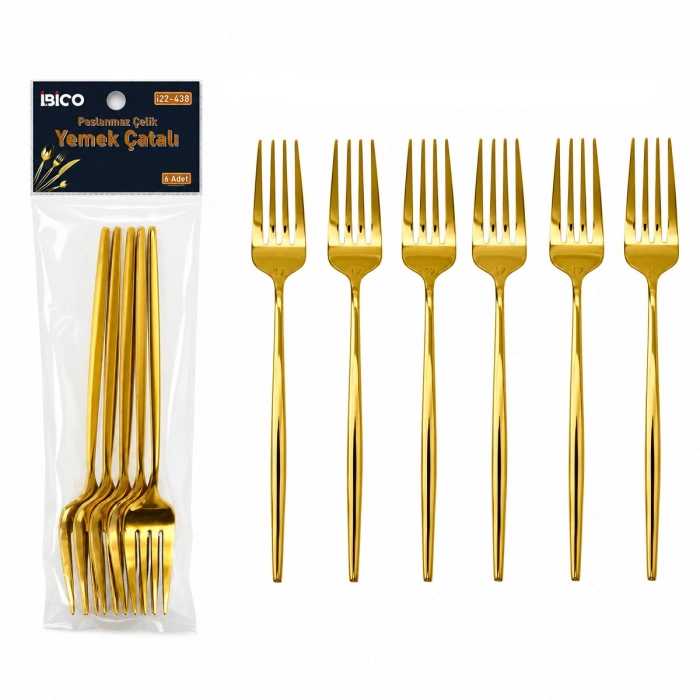 VipMarketim 6 Parça Yemek Çatalı Seti - Gold Renk - Paslanmaz Çelik