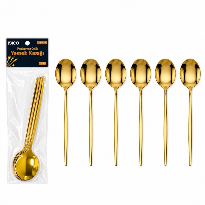 VipMarketim 6 Parça Yemek Kaşığı Seti - Gold Renk - Paslanmaz Çelik