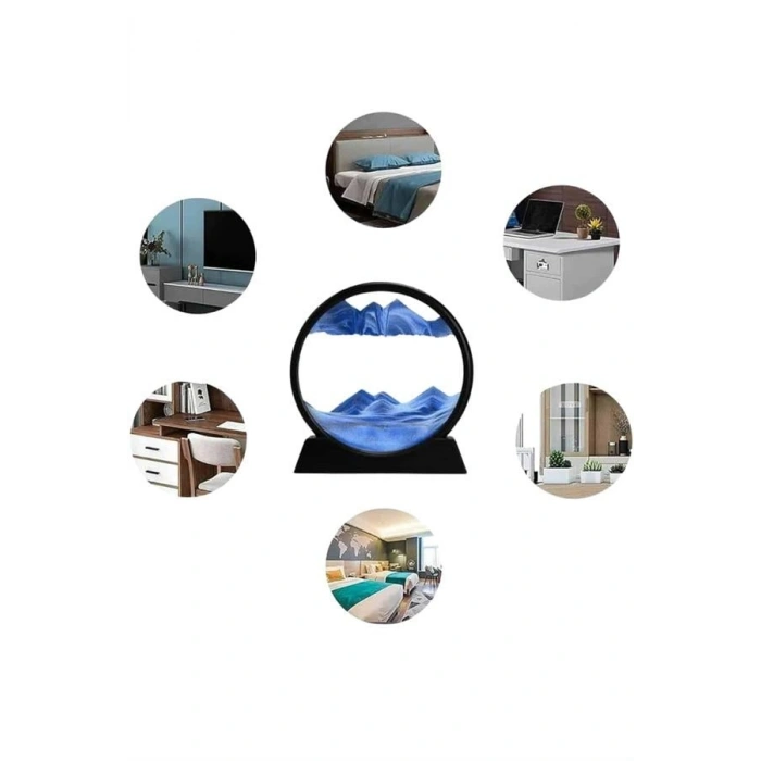VipMarketim 7 Inç Mavi Orta Boy Dekoratif Yuvarlak Şık Kum Tablosu Modern Dekoratif Süs
