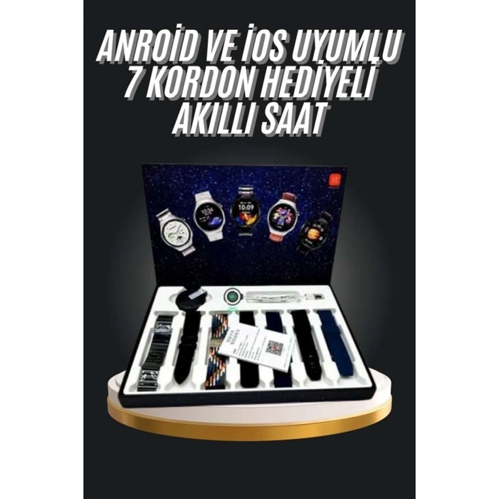 VipMarketim 7 Kordonlu Akıllı Saat Siyah Kasa Dokunmatik Ekran Uyku ve Sağlık Takibi