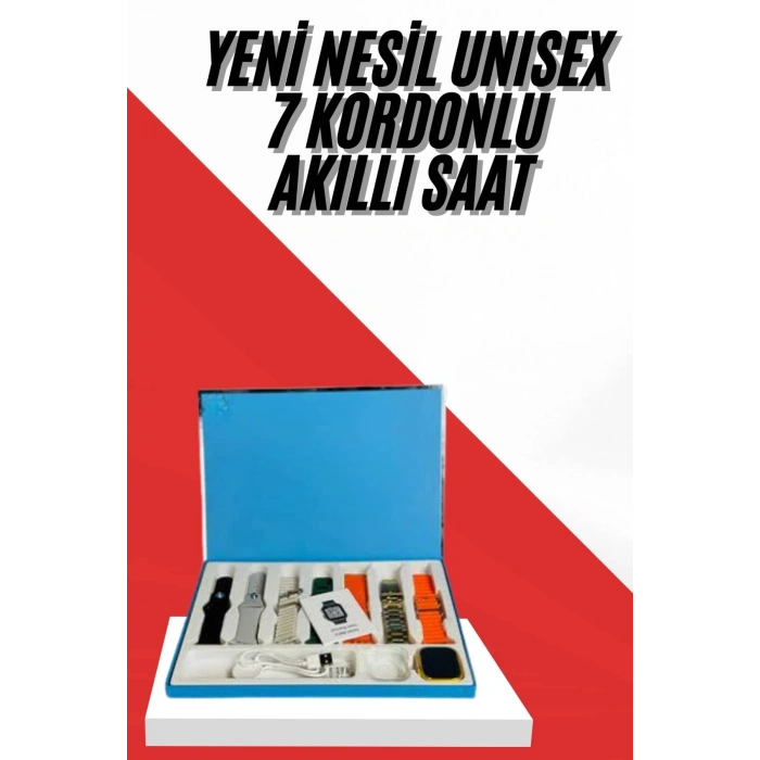 VipMarketim 7 Kordonlu Unisex Akıllı Saat Çoklu Kordon Seçeneği Amoled Ekran