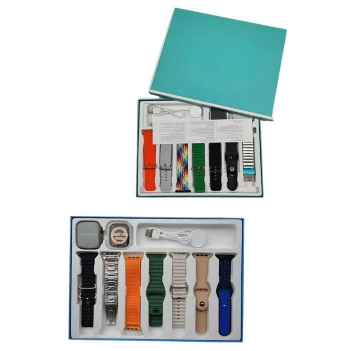 VipMarketim 7 Kordonlu Unisex Akıllı Saat Çoklu Kordon Seçeneği Amoled Ekran