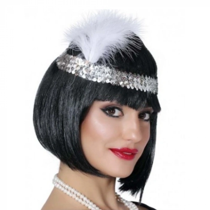 VipMarketim 70ler 80ler ve 90lar Temalı Gümüş Renk Çarliston Saç Bandı