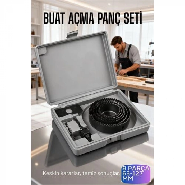 VipMarketim 8 Parça Profesyonel Panç Buat Açma Seti - Ahşap ve Alçıpan Delme Testere Seti (63-127 mm)