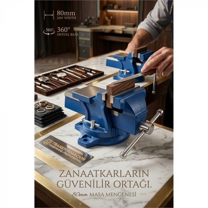 VipMarketim 80 mm 360° Döner Tabanlı Profesyonel Çelik Masa Mengenesi 722968