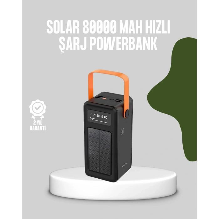 VipMarketim 80000 mAh Solar Powerbank Göstergeli Fenerli Hızlı Şarj Taşınabilir Şarj Cihazı