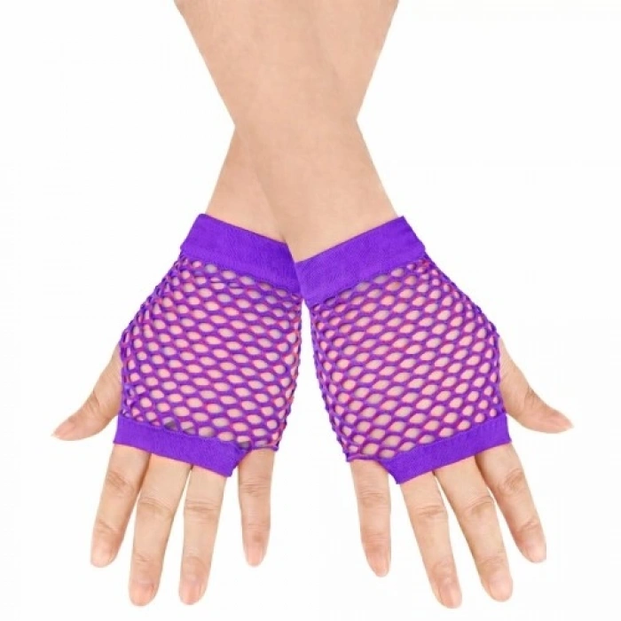 VipMarketim 80’ler 90’lar Retro Mor File Parmaksız Kısa Eldiven 11 cm