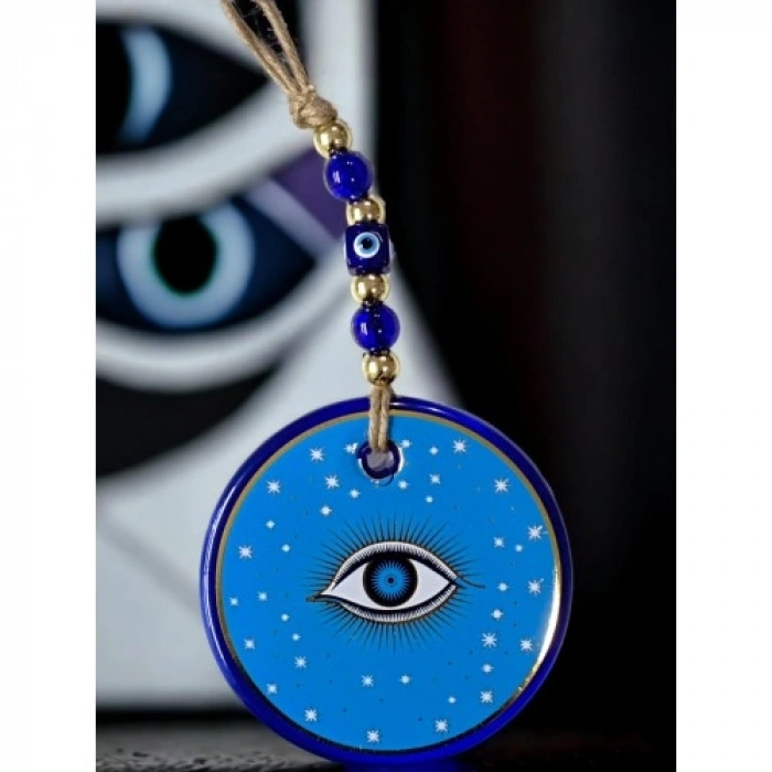 VipMarketim Açık Mavi Yıldız İşlemeli Göz Model Duvar Süsü Nazar Boncuklu Duvar Dekoru