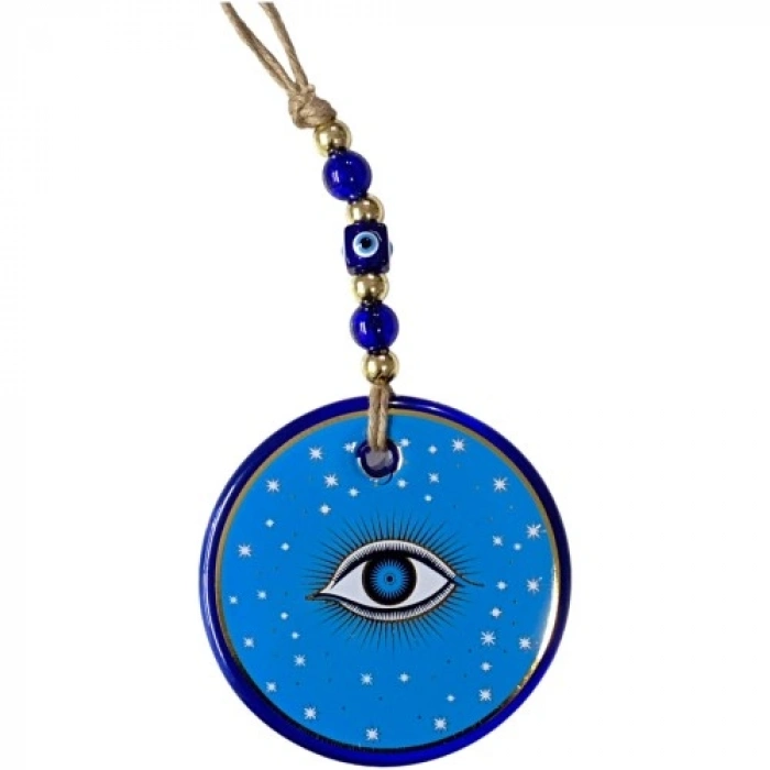 VipMarketim Açık Mavi Yıldız İşlemeli Göz Model Duvar Süsü Nazar Boncuklu Duvar Dekoru