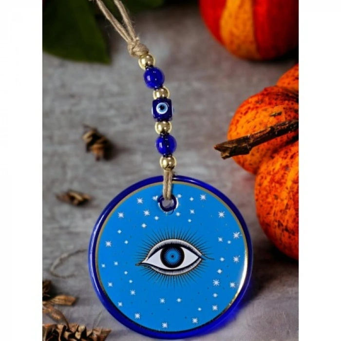 VipMarketim Açık Mavi Yıldız İşlemeli Göz Model Duvar Süsü Nazar Boncuklu Duvar Dekoru