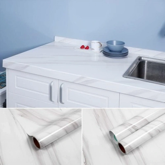 VipMarketim Açık Mermer Desenli Yapışkanlı Folyo Kaplama Kağıdı