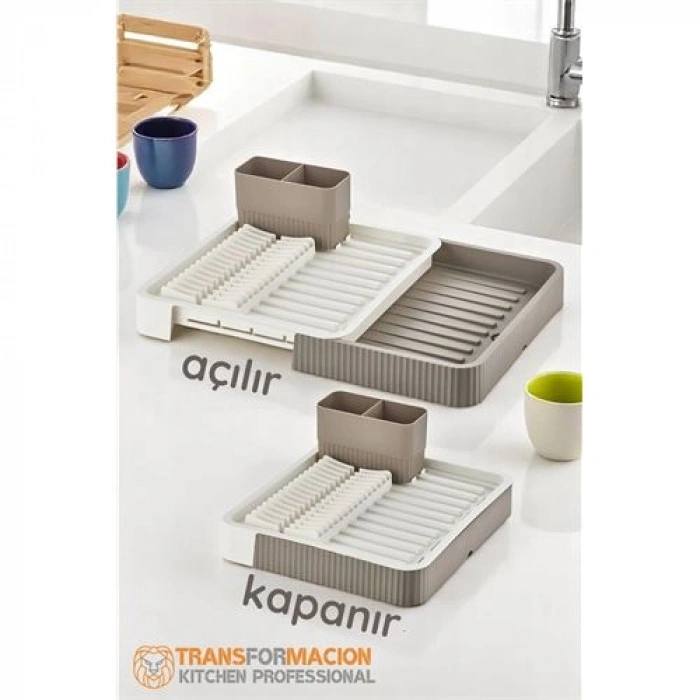 VipMarketim Açılır-Kapanır Bulaşıklık - Bulaşık Durulama Sepeti Tabaklık Bulaşık Kurutmalık LATTE