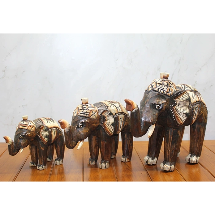 VipMarketim Ahşap 3lü Fil Seti