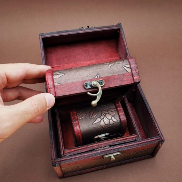 VipMarketim Ahşap Deri Sandık Kutusu