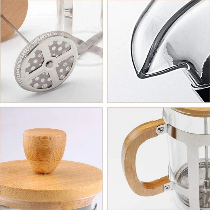 VipMarketim Ahşap Detaylı 350 ml Cam French Press