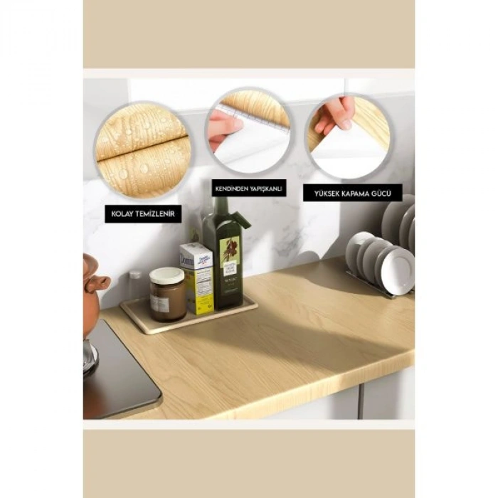 VipMarketim Ahşap Görünümlü Kendinden Yapışkanlı Kaplama Folyosu 5 Metre