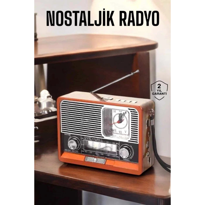 VipMarketim Ahşap Görünümlü Retro Bluetooth Radyo USBAUX Ve SD Kart Girişli