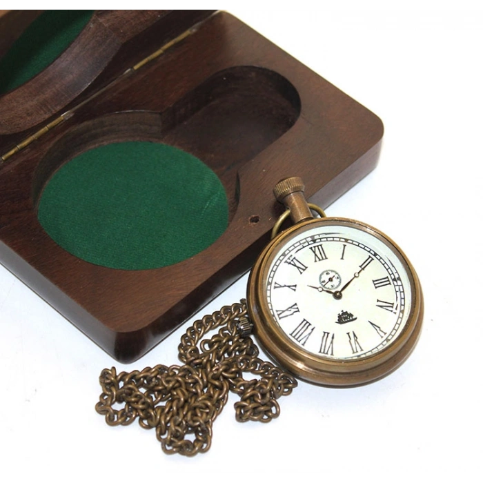 VipMarketim Ahşap Kutulu Pirinç Köstekli Saat Model 7