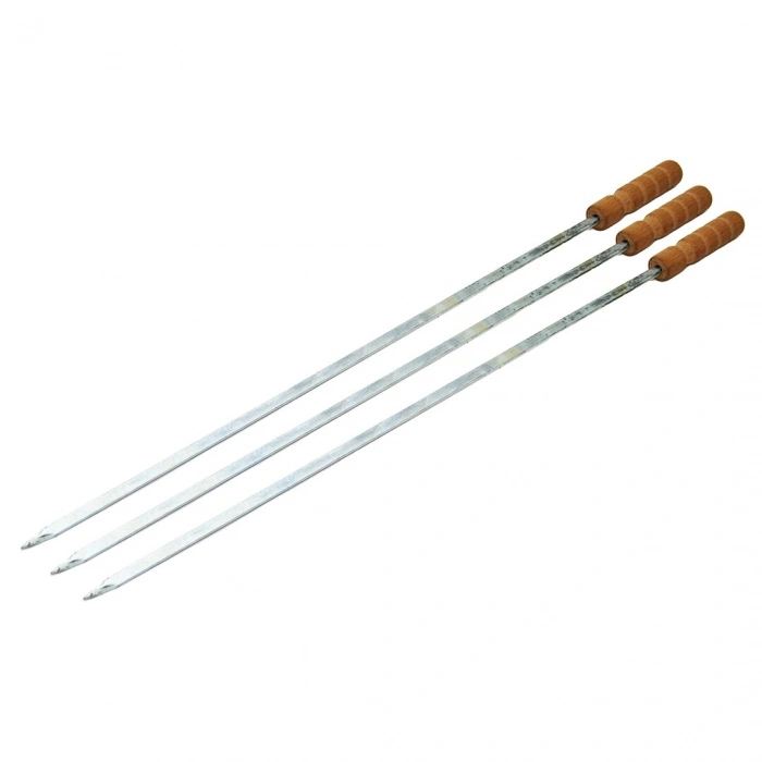 VipMarketim Ahşap Saplı Tavuk Şişi - Dar Yassı - Metal - 50 cm