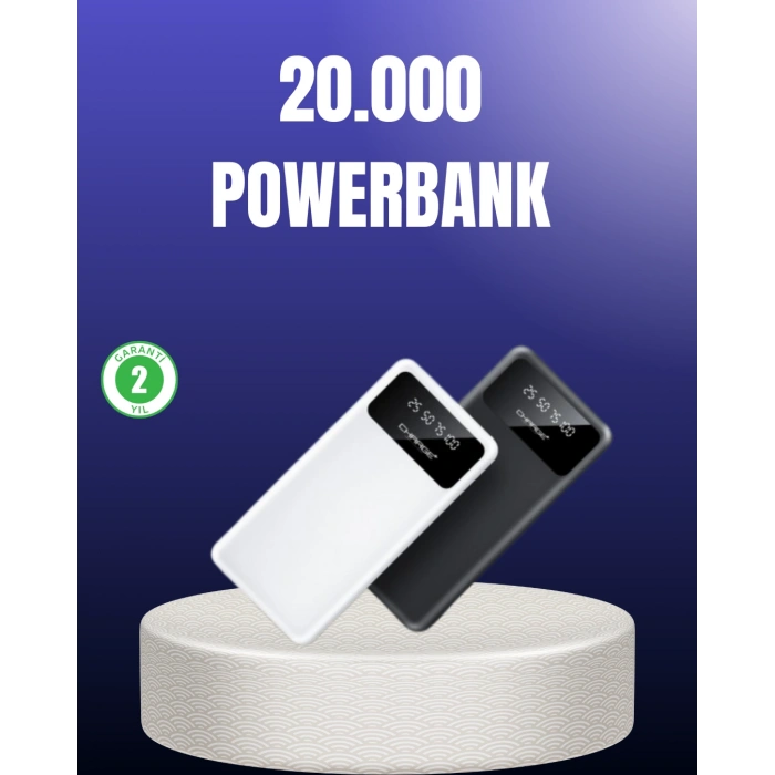 VipMarketim Akıllı LCD Ekranlı 20.000mAh Powerbank PD + USB + Type-C