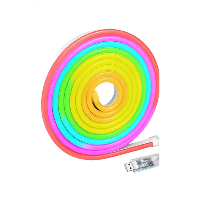 VipMarketim Akıllı RGB LED Neon Şerit Işık 3M USB Bağlantılı Uzaktan Kumanda ve Mobil Uygulama Kontrolü