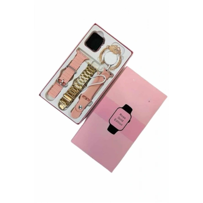 VipMarketim Akıllı Saat 3 Kordonlu Ve Aksesuarlı Bayanlar Için Şık Rose renk