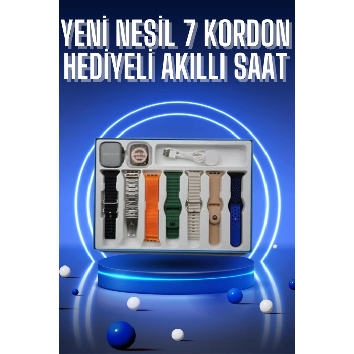 VipMarketim Akıllı Saat 7 Kordon Hediyeli Takvim Alarm Nabız Ölçer Bildirim Görme Sesli Görüşme
