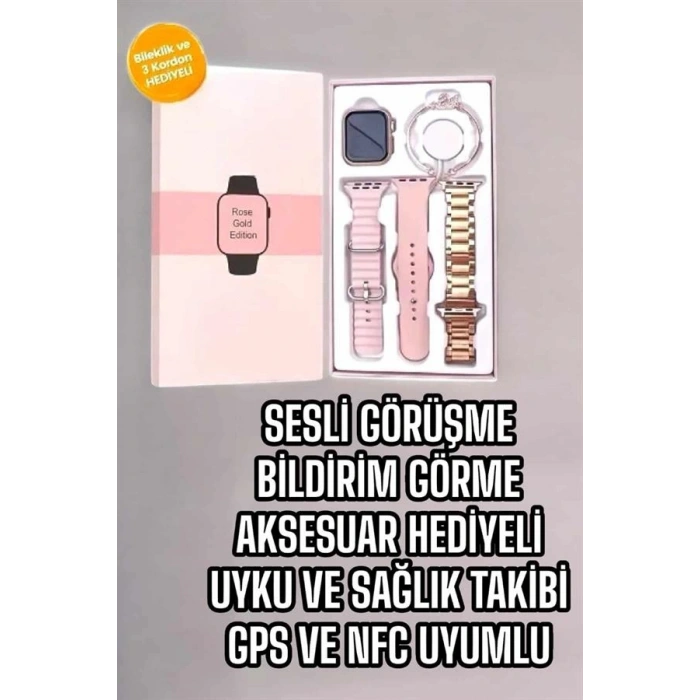 VipMarketim Akıllı Saat Amoled Ekran 3 Kordonlu Aksesuar Hediyeli Sesli Görüşme