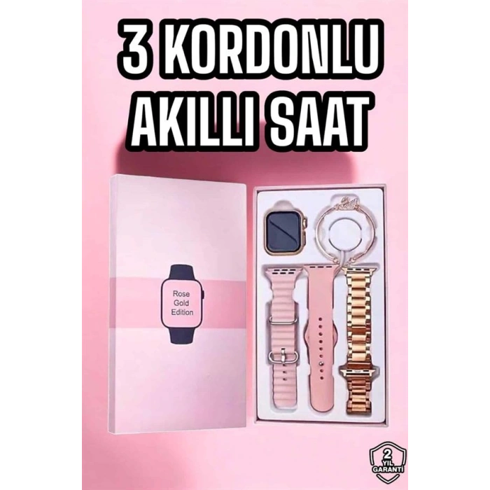 VipMarketim Akıllı Saat Amoled Ekran 3 Kordonlu Aksesuar Hediyeli Sesli Görüşme