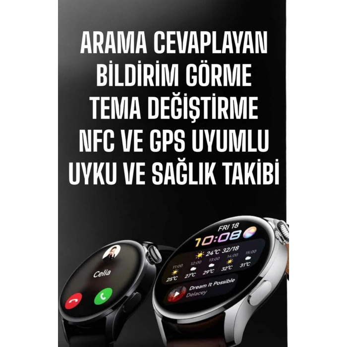 VipMarketim Akıllı Saat Bildirim Görme Amoled Ekran GPS Uyumlu Sesli Görüşme