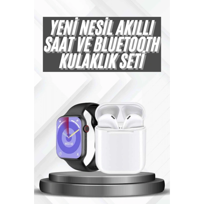 VipMarketim Akıllı Saat Gümüş Kasa Bluetooth Kulaklık Hediyeli Çok Fonksiyonlu İkili Set