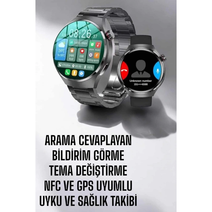 VipMarketim Akıllı Saat Metal Kordonlu GPS ve NFC Uyumlu Arama Cevaplayan