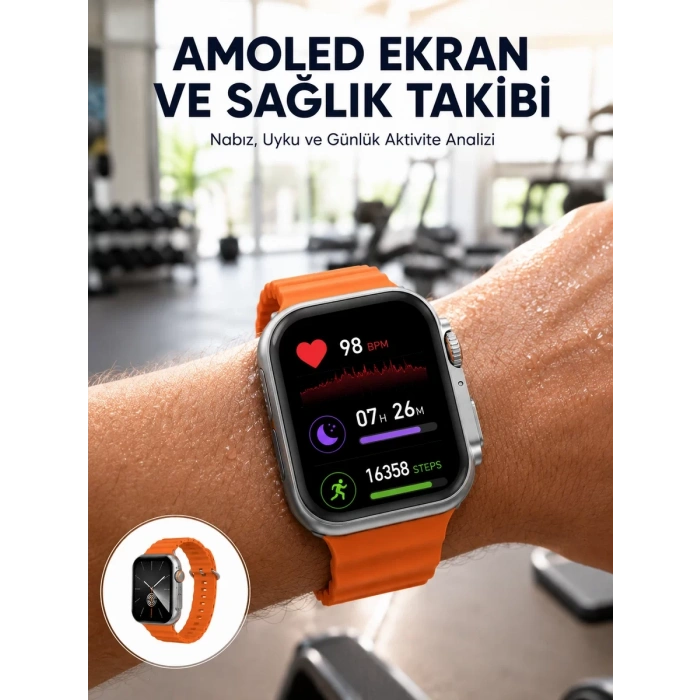 VipMarketim Akıllı Saat Unısex Zarif Görünümlü Titanyum Kasa Amoled Ekran Müzik Dinleme Yeni Nesil