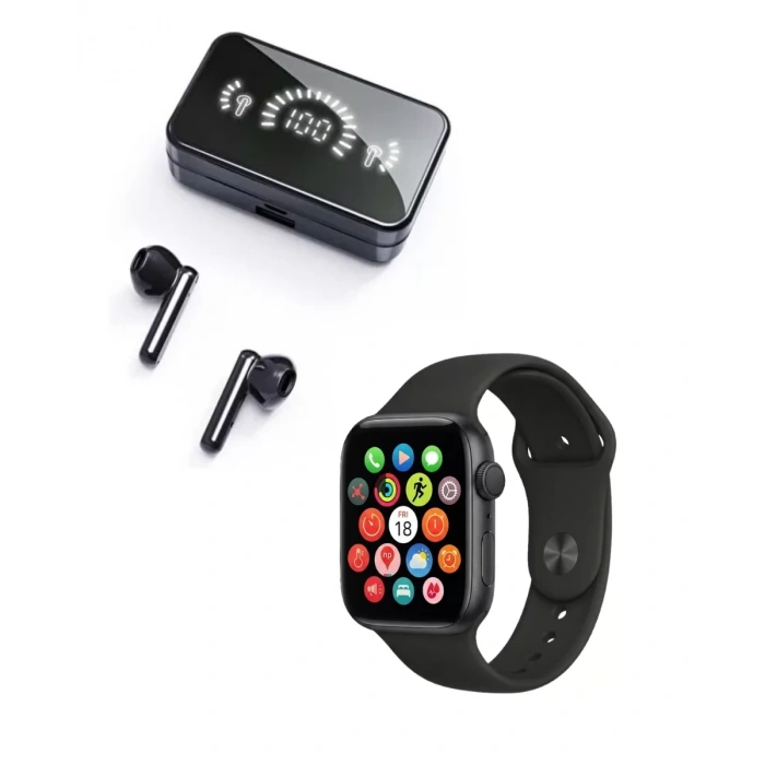 VipMarketim Akıllı Saat ve Bluetooth Kulaklık Seti AMOLED Ekran Uzun Batarya ve Kablosuz Kullanım