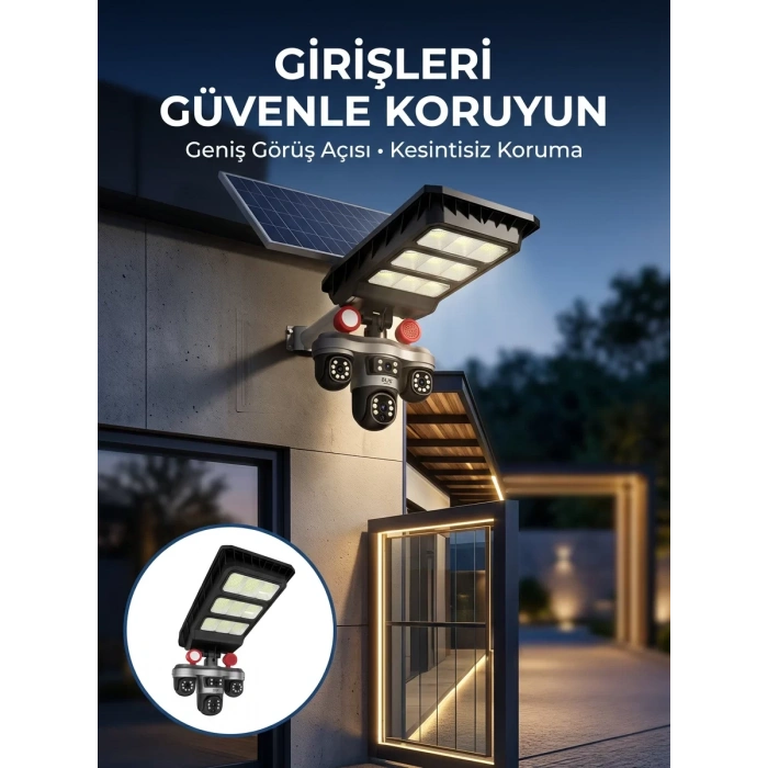 VipMarketim Akıllı Solar Güvenlik Kamerası 3 Lens Hareket Takip Özellikli Dış Ortam Kamera