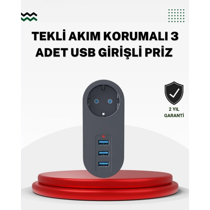 VipMarketim Akım Korumalı USB’li Priz – Güçlü 2500W Isı ve Çocuk Koruması