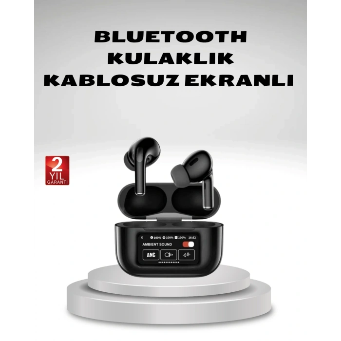 VipMarketim Aktif Gürültü Engelleme (ANC) Kablosuz Bluetooth Kulaklık – Dijital Ekranlı Dokunmatik ve Uzun Pil Ömürlü