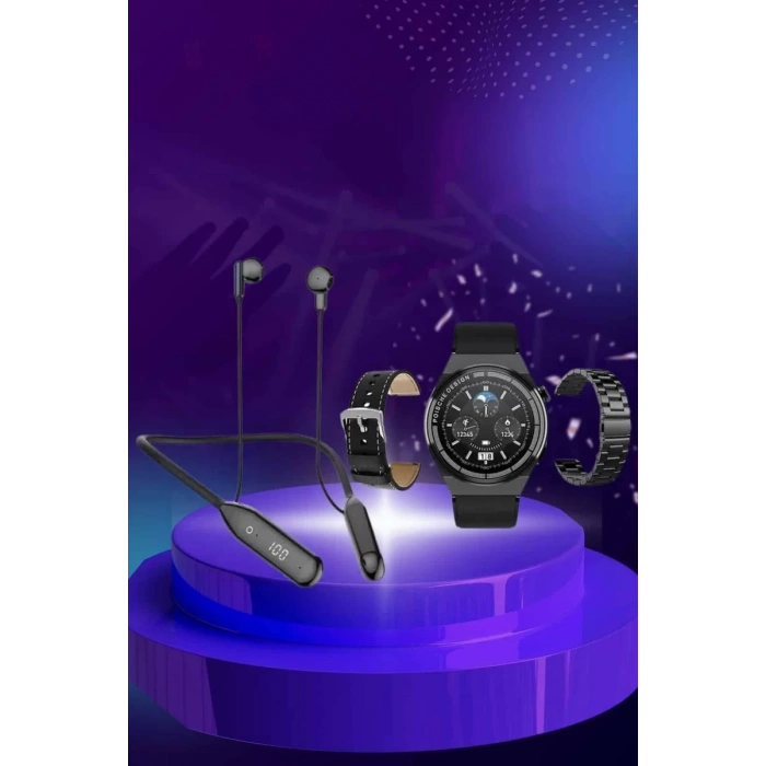 VipMarketim Alarm ve Titreşim Özellikli Akıllı Saat ve Mikrofonlu Kablolu Bluetooth Kulaklık 60 Saat
