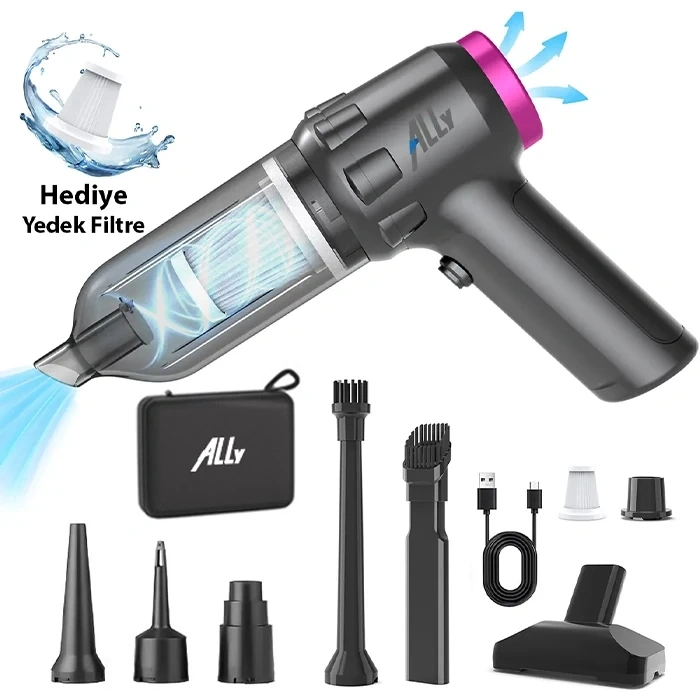VipMarketim ALLY 14000pa Güçlü Portatif 2 Kademeli Tasinabilir Vakumlu Kablosuz Üflemeli Mini Araç Süpürgesi SW-103-(5775)