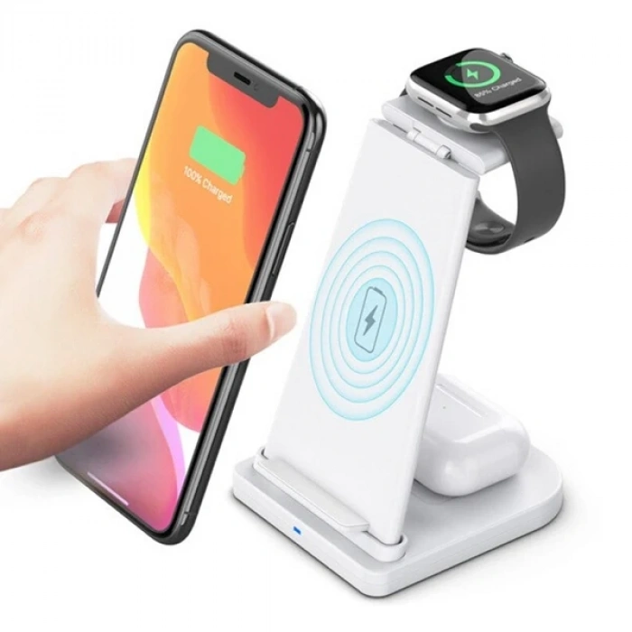 VipMarketim ALLY 15W 3in1 Şarj Standı Wireless Kablosuz Şarj iPhone+iWatch+AirPods YM-UD21-(5775)