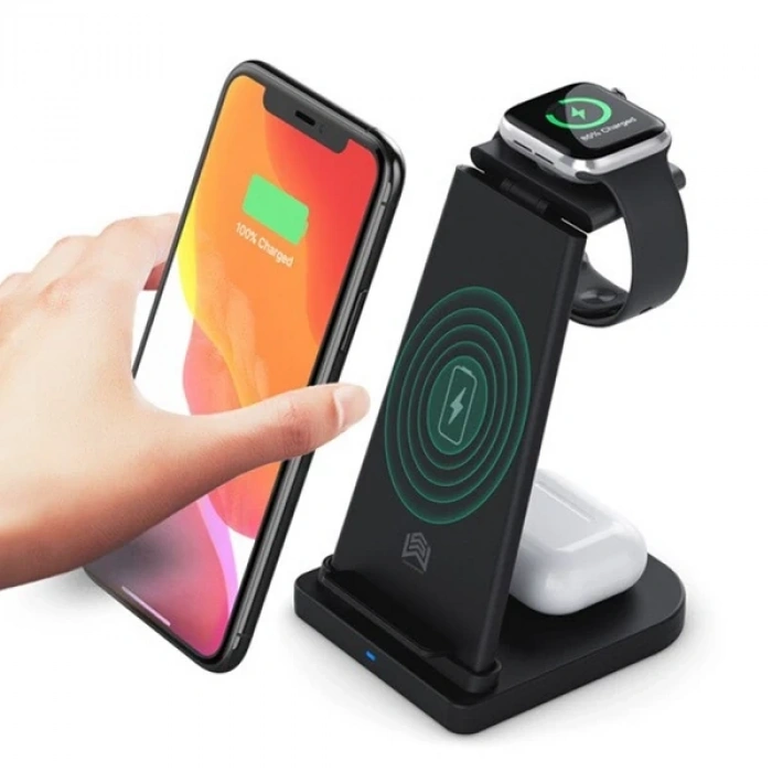 VipMarketim ALLY 15W 3in1 Şarj Standı Wireless Kablosuz Şarj iPhone+iWatch+AirPods YM-UD21-(5775)