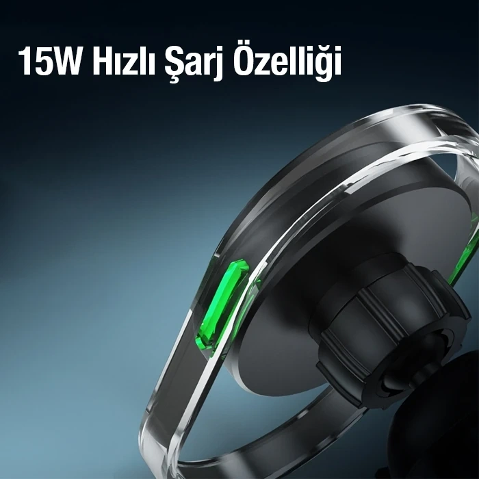 VipMarketim Ally 15W Klima Araç Havalandırma Bölmesi Manyetik Şeffaf Kablosuz Araç Şarj Telefon Tutucu-(5775)