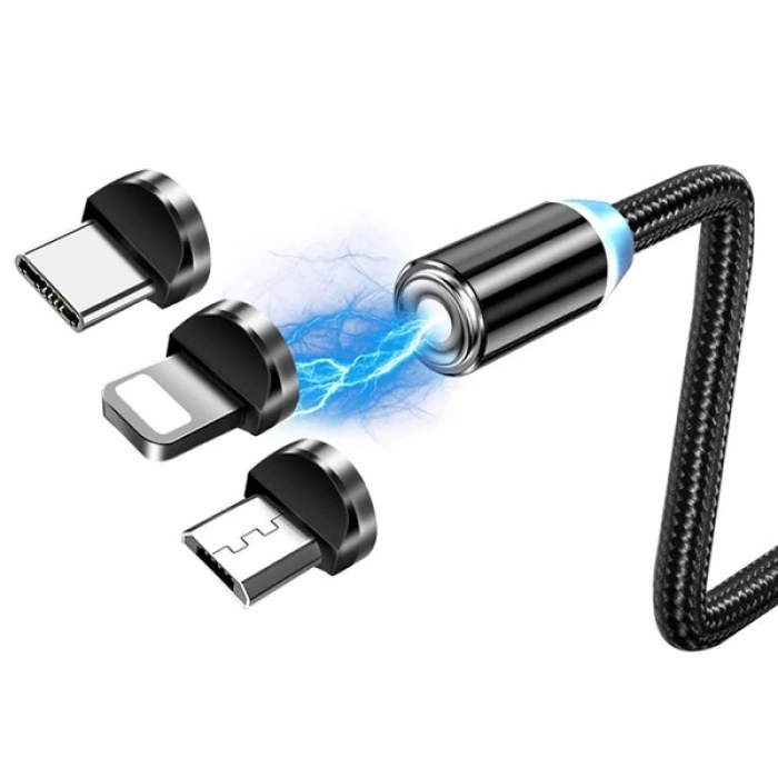 VipMarketim ALLY 1M Magnetic-Miknatisli Usb Sarj Kablosu 3 Baslik(iPhone+Type-C+Micro-(5775)