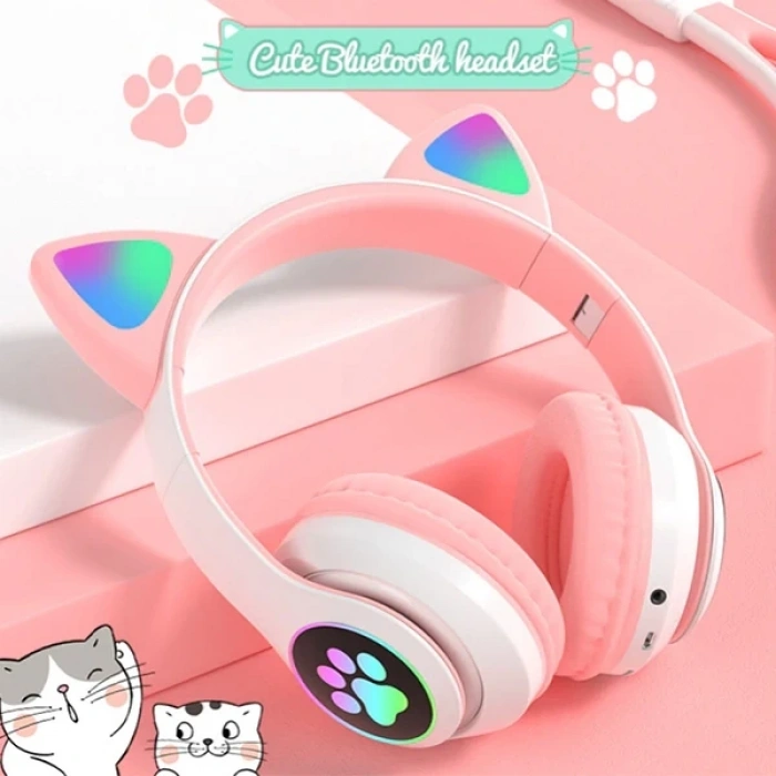 VipMarketim ALLY 23M Kedi Kulak Kulaküstü Bluetooth 5.0 Kablosuz Kulaklık Led Işıklı-(5775)
