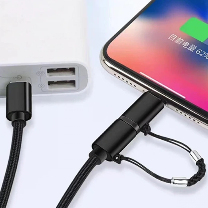 VipMarketim ALLY 2in1 USB Type C 60W Hızlı Şarj PD Kablosu+iPhone Başlık USB Kablo-(5775)
