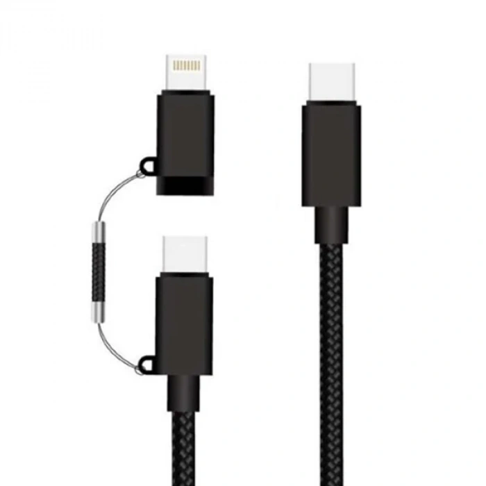VipMarketim ALLY 2in1 USB Type C 60W Hızlı Şarj PD Kablosu+iPhone Başlık USB Kablo-(5775)