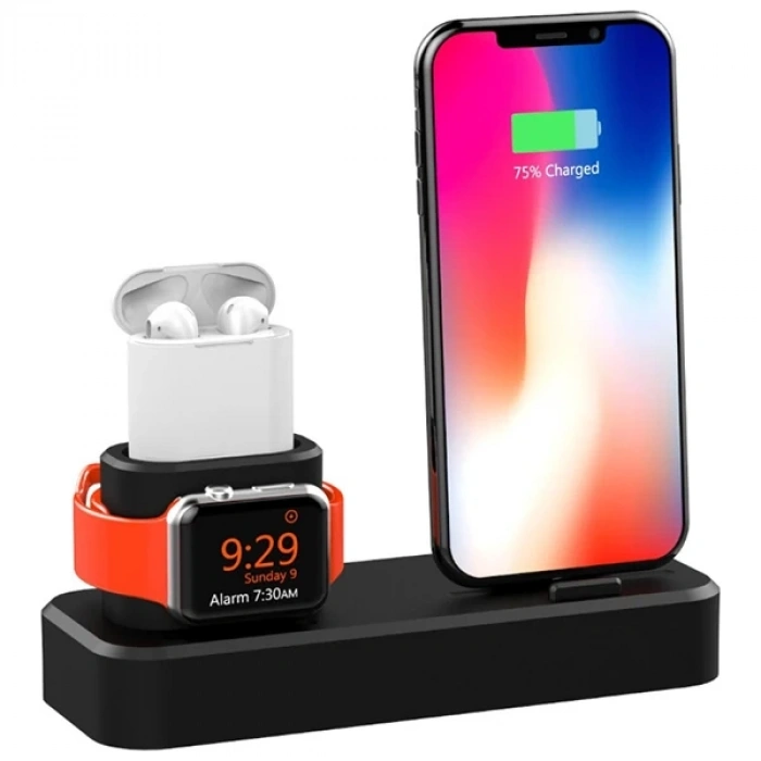 VipMarketim Ally 3in1 Charging Base İPhone+ İwatch+ İPods Silikon Şarj Standı-(5775)