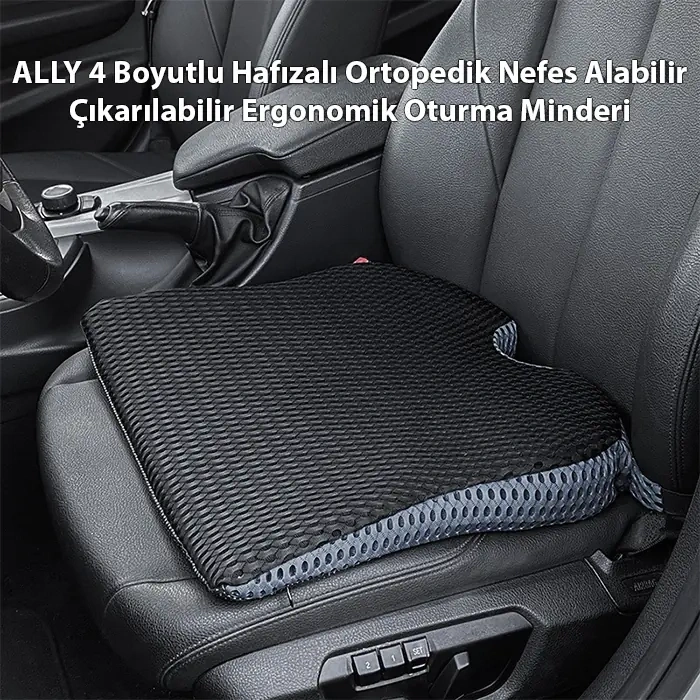 VipMarketim ALLY 4 Boyutlu Hafızalı Ortopedik Nefes Alabilir Çıkarılabilir Ergonomik Ev ve Araç için Oturma Minderi-(5775)
