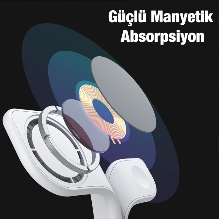 VipMarketim Ally 5in1 iPhone 15-14-13-12 Apple Watch Tutucu Kablosuz Şarj İstasyonu Hızlı Şarj Standı LED Işıklı-(5775)