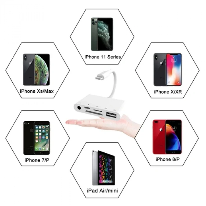 VipMarketim ALLY 5in1 İPhone-İPad lightning To Audio Usb Kamera Okuyucu-(5775)